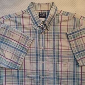 Wrangler Men's Blue And Purple Plaid Shirt Size XXL Short Sleeves